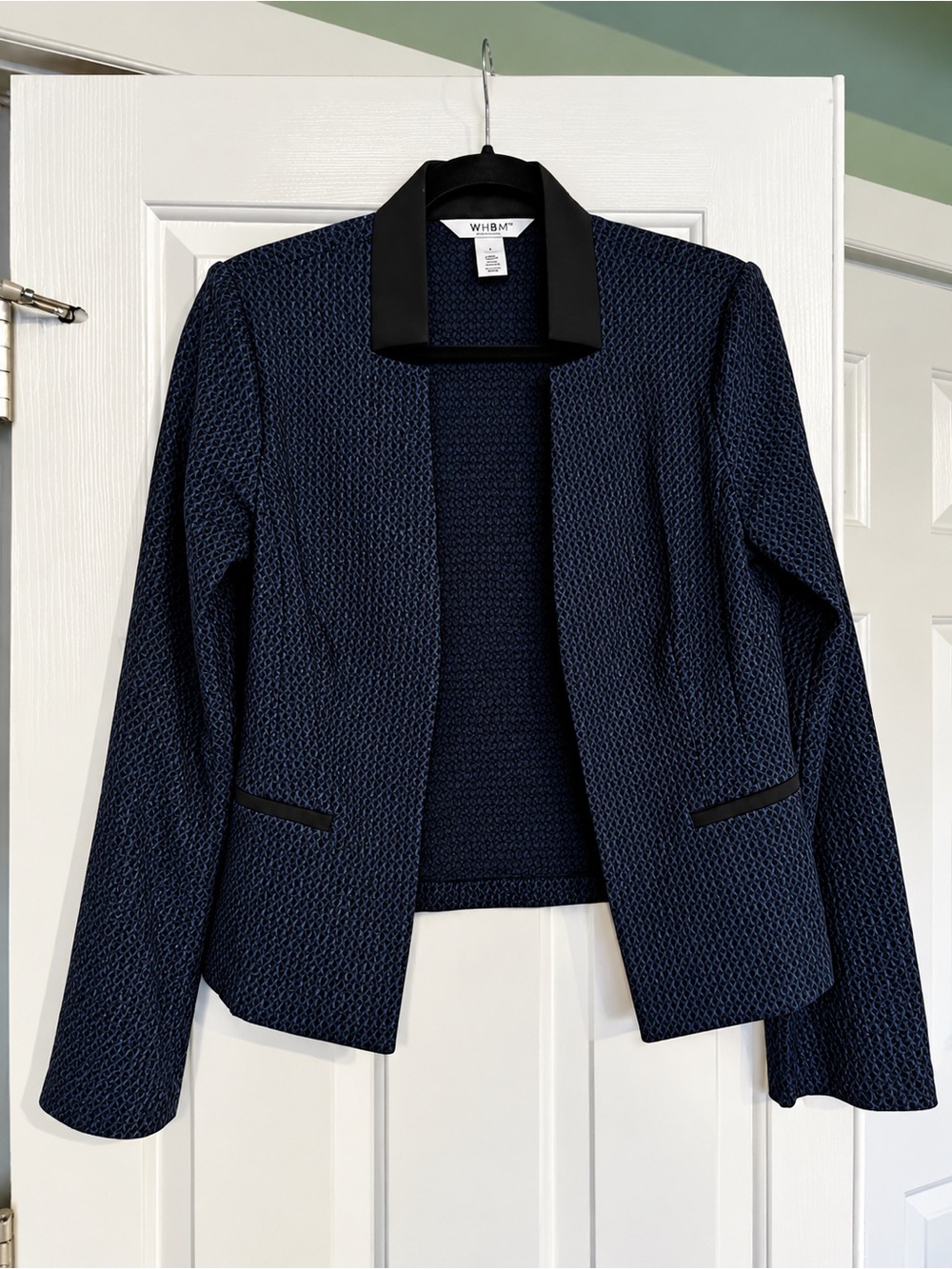 WHBM Navy & Black Micro Geometric Open Front Blazer Size 6